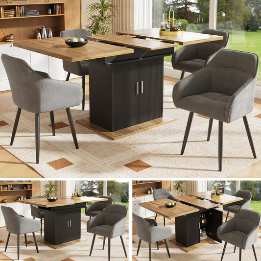 Telescopic Dining Table  140x70cm , Extendable Dining Table With Storage Shelf, Space-saving Kitchen Table, Dining Table With Three Shelves, Extendable Dining Table For Kitchen And Living Room, Natura