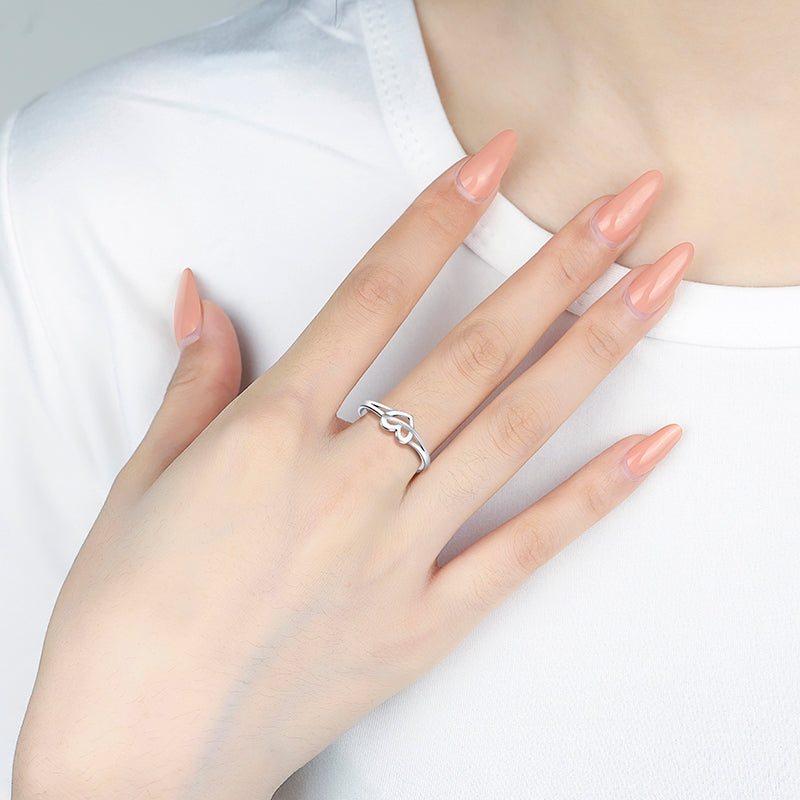 1 Piece 999 Sterling Silver Interlocking Open Heart Ring, Minimalist Romantic Style, For Daily Wear & Valentine's Gifts