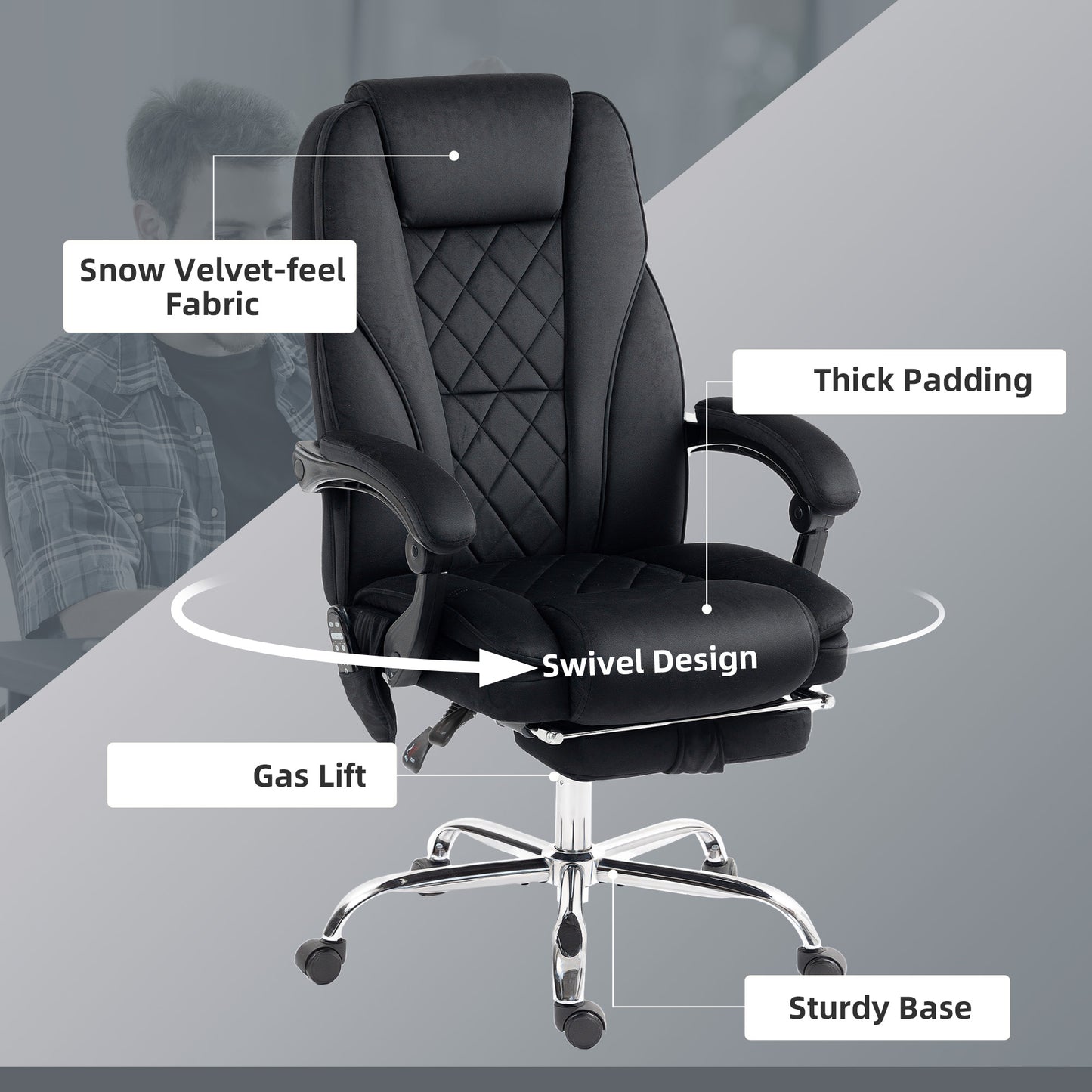 Massage Office Chair, Heated Reclining Computer Chair with Adjustable Height and Footrest, Black