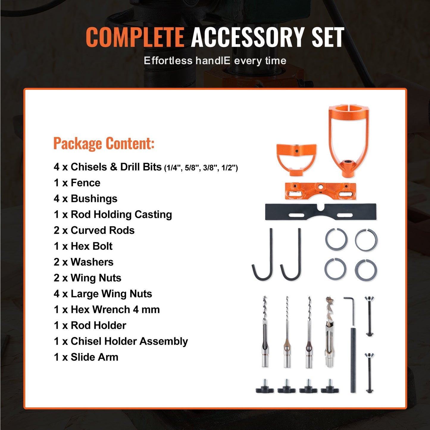 Mortising Attachment For Drill Press, 4 Model Drills Square Hole Chisel Set, Bench Drill Locator Set Mortise And Tenon Tools With 5 Bushings, For Woodworking Mortising Tenoning Drilling Machine