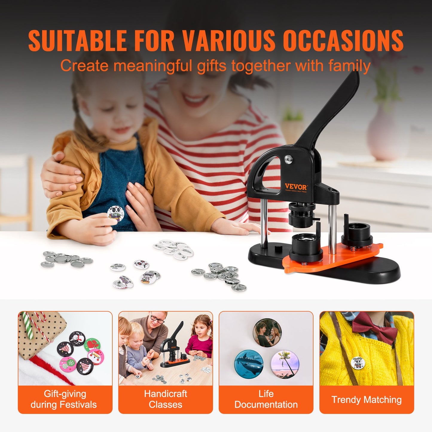 Button Maker Machine, 0.98 Inch/25mm Pin Maker With 500pcs Button Parts, Button Maker With Panda Magic Book, Ergonomic Arc Handle Punch Press Kit, For Children DIY Gifts And Christmas