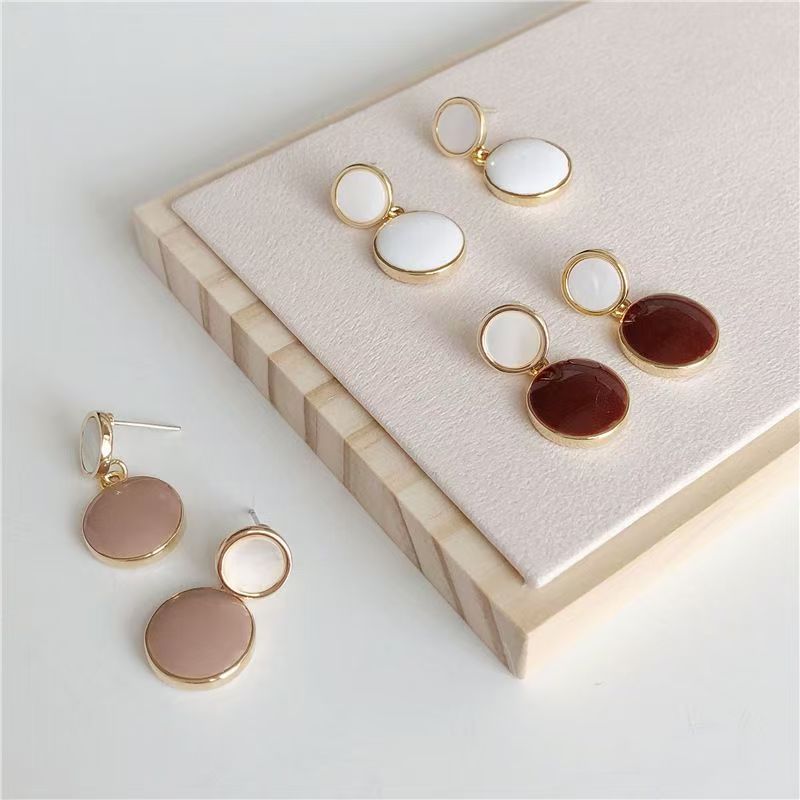High-End Natural Shell Stud Earrings, Enamel Dangle Earrings For Women, Korean Cold Minimalist Personalized Hong Kong Retro Style Elegant Drop Ear Jewelry