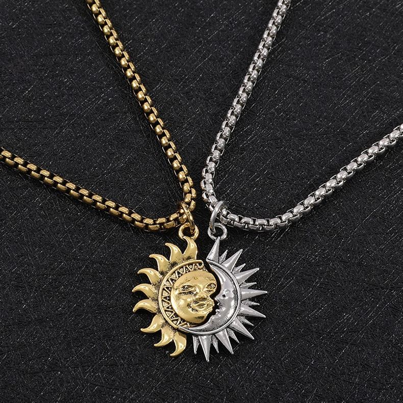Sun And Moon Asymmetric Accessories Men's Titanium Steel Couple's High Sense Necklace