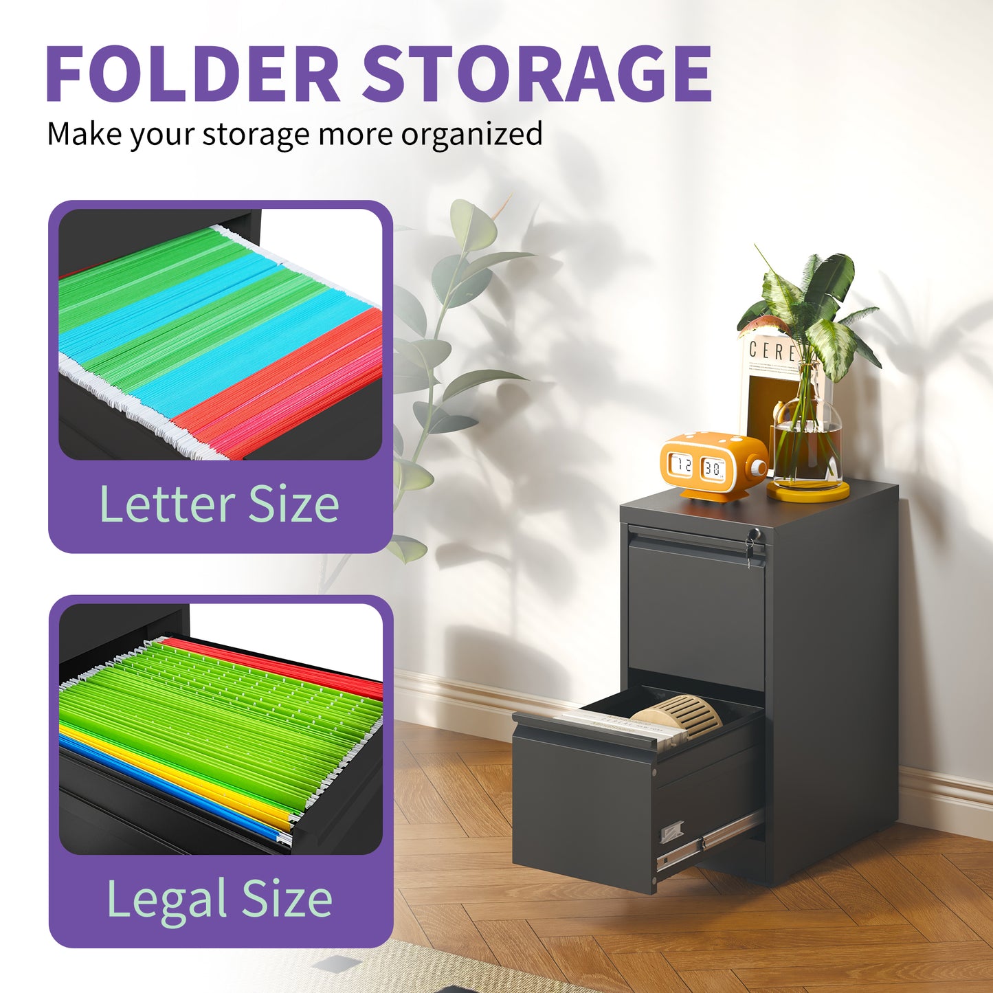 2 Drawer Metal Vertical File Cabinet With Lock Office Home Steel Vertical File Cabinet For A4 Legal  Letter Size