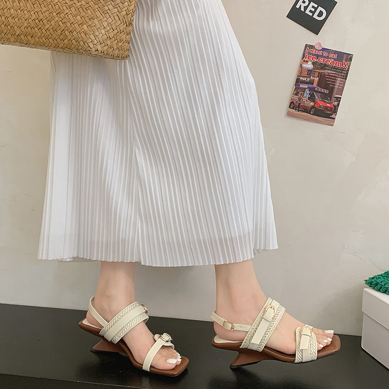 Women's French Retro Open Toe Sandals, Niche Designer Straw Woven Genuine Leather Comfy Outdoor Summer Shoes For Vacation