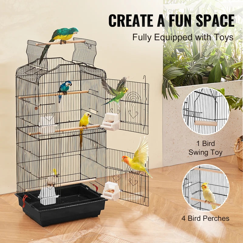SucceBuy Open Top Large Parrot Bird Cage Hanging Bird Cage for Kinds of Birds Travel Pet Flight Birdcage with Swing and Perch
