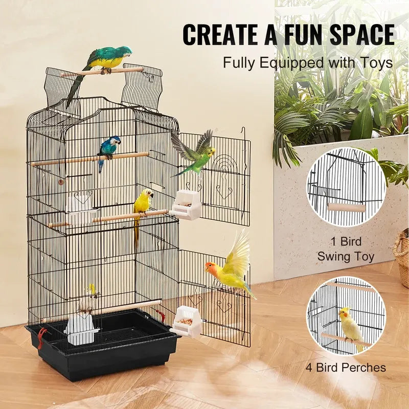 SucceBuy Open Top Large Parrot Bird Cage Hanging Bird Cage for Kinds of Birds Travel Pet Flight Birdcage with Swing and Perch