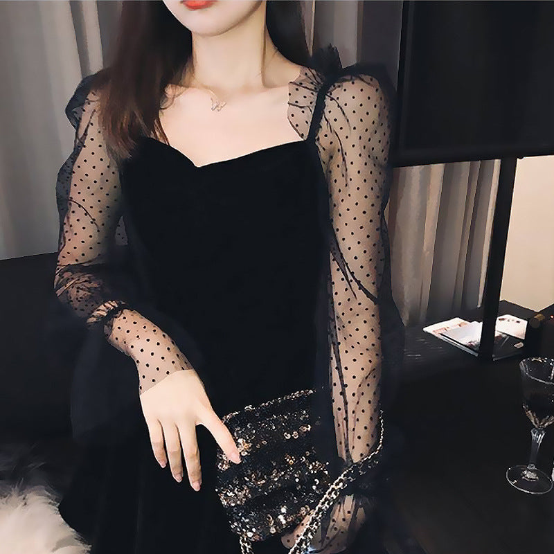 Korean-style Retro Elegant Chiffon-Sleeved A-line Dress
