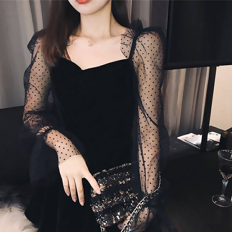 Korean-style Retro Elegant Chiffon-Sleeved A-line Dress