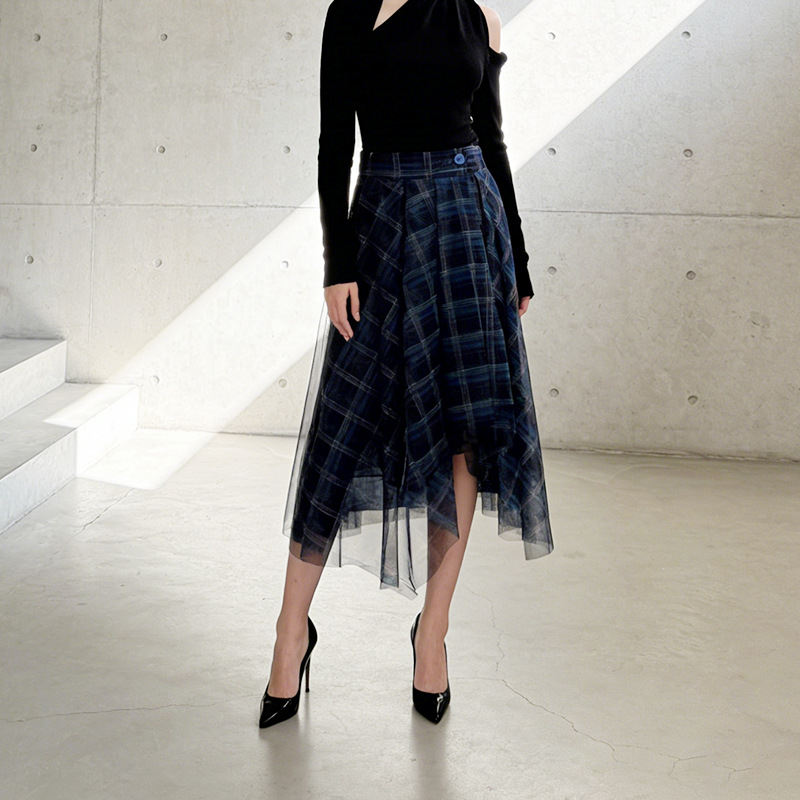 Korean-style Plaid Patchwork Skirt For Women