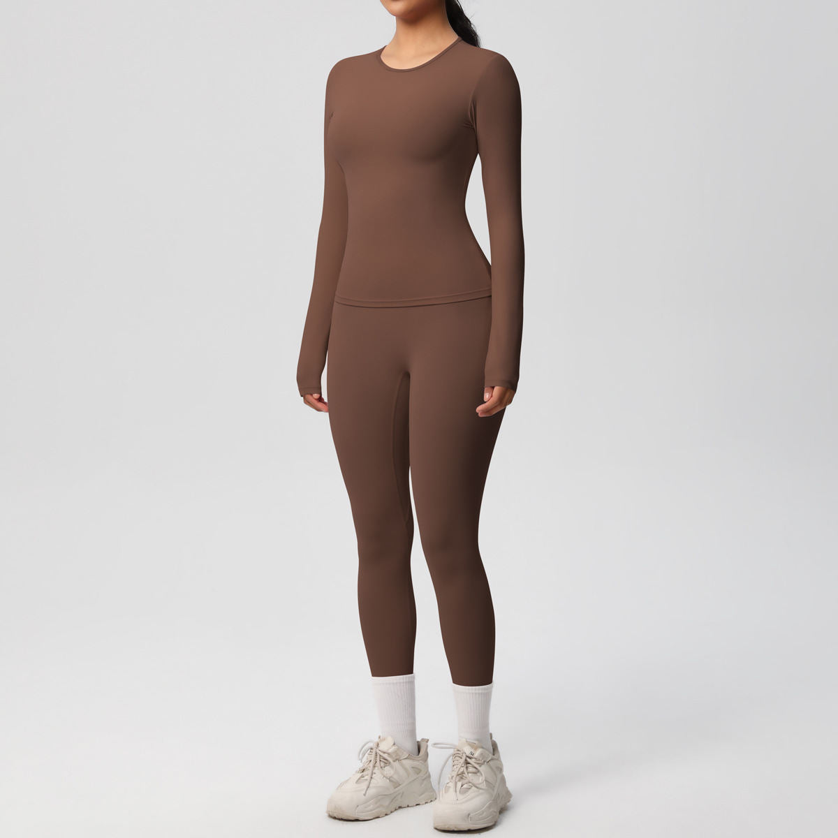 Double-sided Sanding Pure Color Tight Training Long Sleeve Yoga Clothes Suit