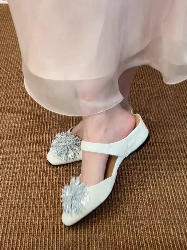 Women's New Fashion Firework Rhinestone Closed Toe Mules, Summer Slip On Half Slippers, Outdoor Lazy Slide Sandals