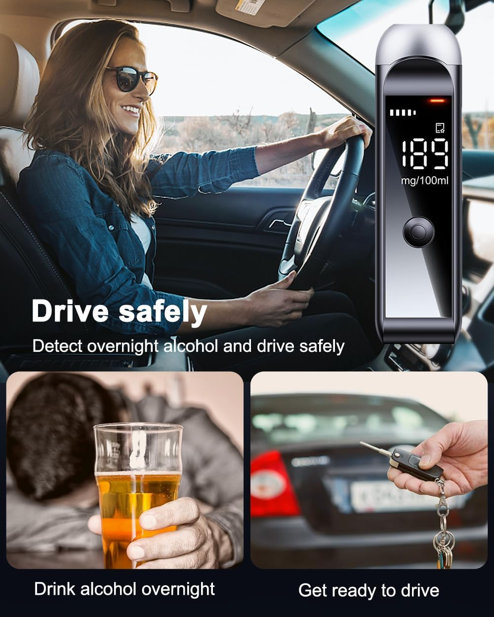 Digital Breath Tester  Portable USB Rechargeable Alcohol Detector - Instant Accurate Results No Smartphone Needed, Durable Personal Use
