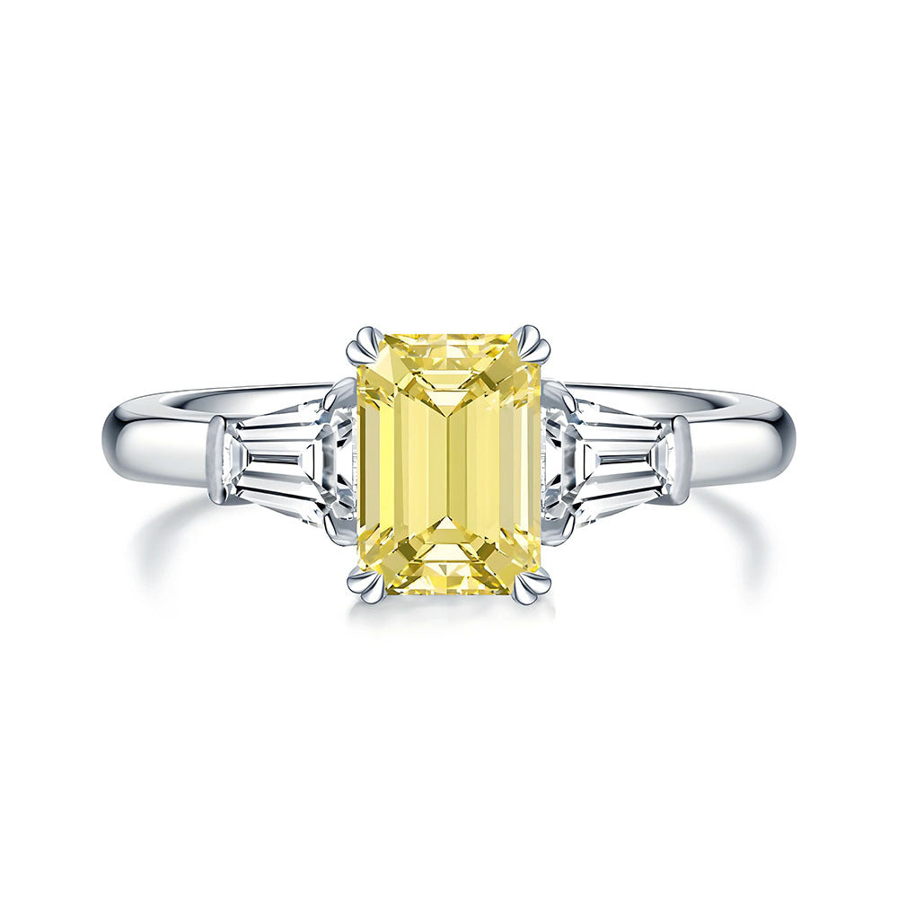 S925 Sterling Silver Aquamarine Fashion Sugar-cube Small Diamond Ring Womens Jewelry