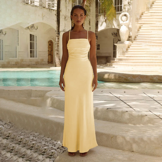 Korean-style Minimalist Slip Dress Backless Lace-up Long Skirt