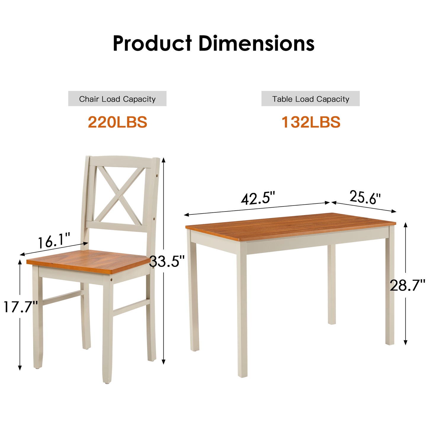 5-Piece Kitchen Dining Set, Solid Rubberwood Table & 4 Chairs, Grey & Dark Brown Space-Saving Design For Small Spaces, Easy To Clean, For Apartment & Restaurant
