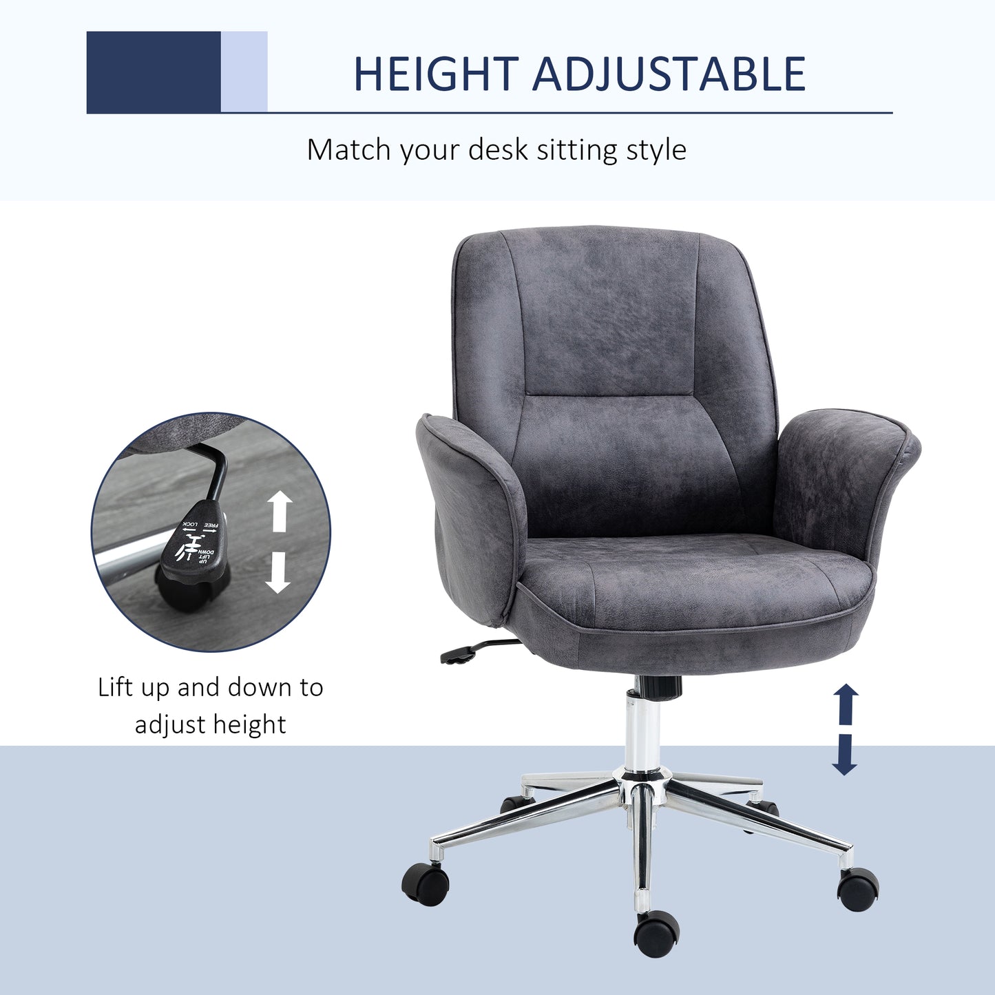 Vinsetto Swivel Computer Office Chair Mid Back Desk Chair For Home Study Bedroom,  Charcoal Grey