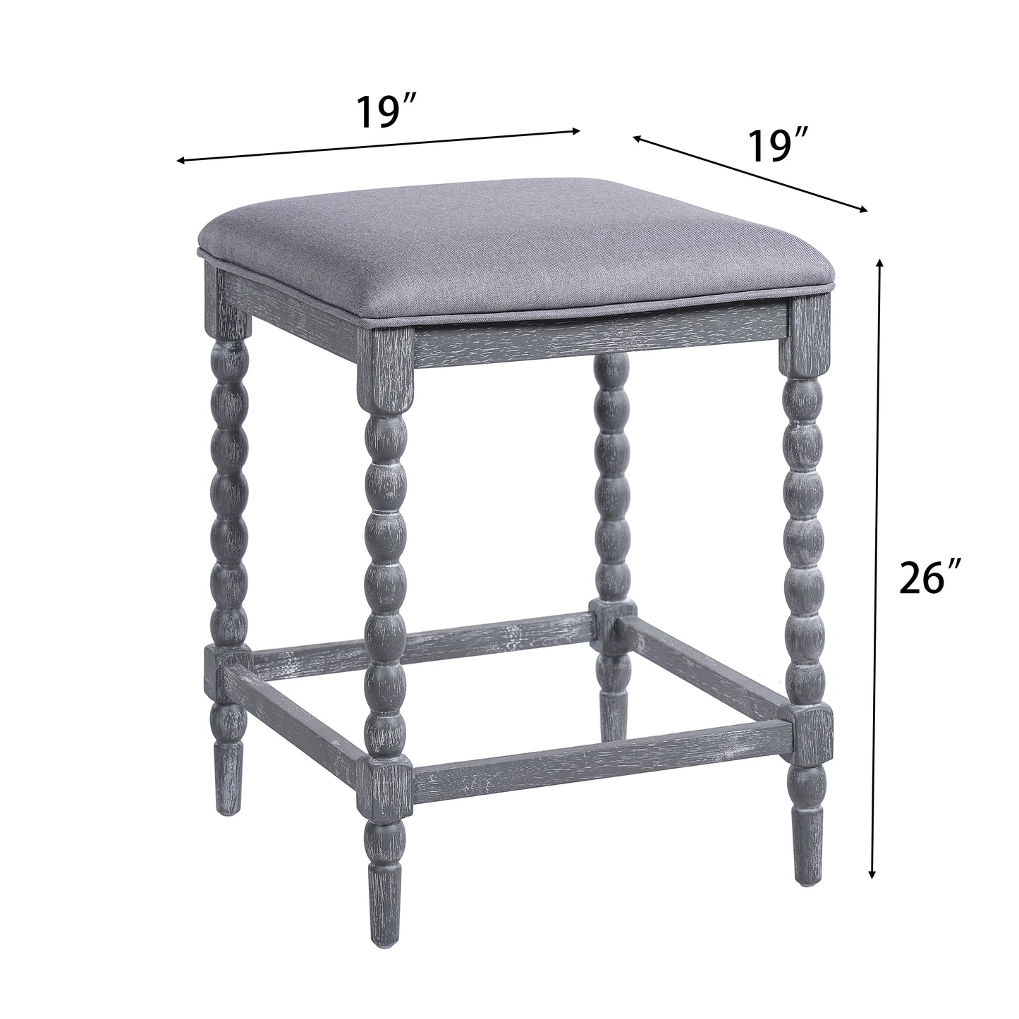 26Counter Stools,Set Of 2 With Upholstered Seat, Solid Acacia Wood Frame, Foam-Padded Seat, Open Airy Design For Kitchen Island And Bar, Gray