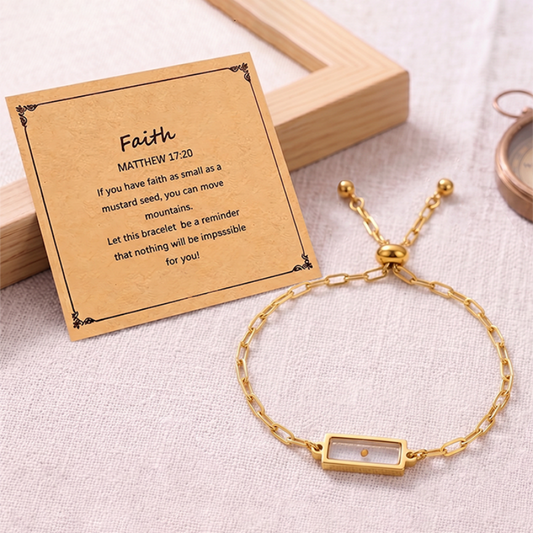 Real Mustard Seed Faith Bracelet For Women, 18K Gold Plated Stainless Steel Paperclip Chain, Adjustable Religious Christian Gift With Scripture Card