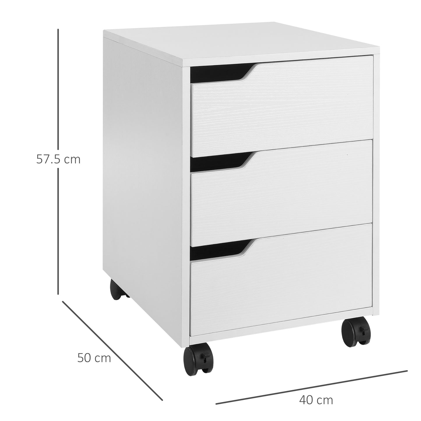 3 Drawer Mobile File Cabinet, Vertical Filing Cabinet With Wheels For Home Office, White