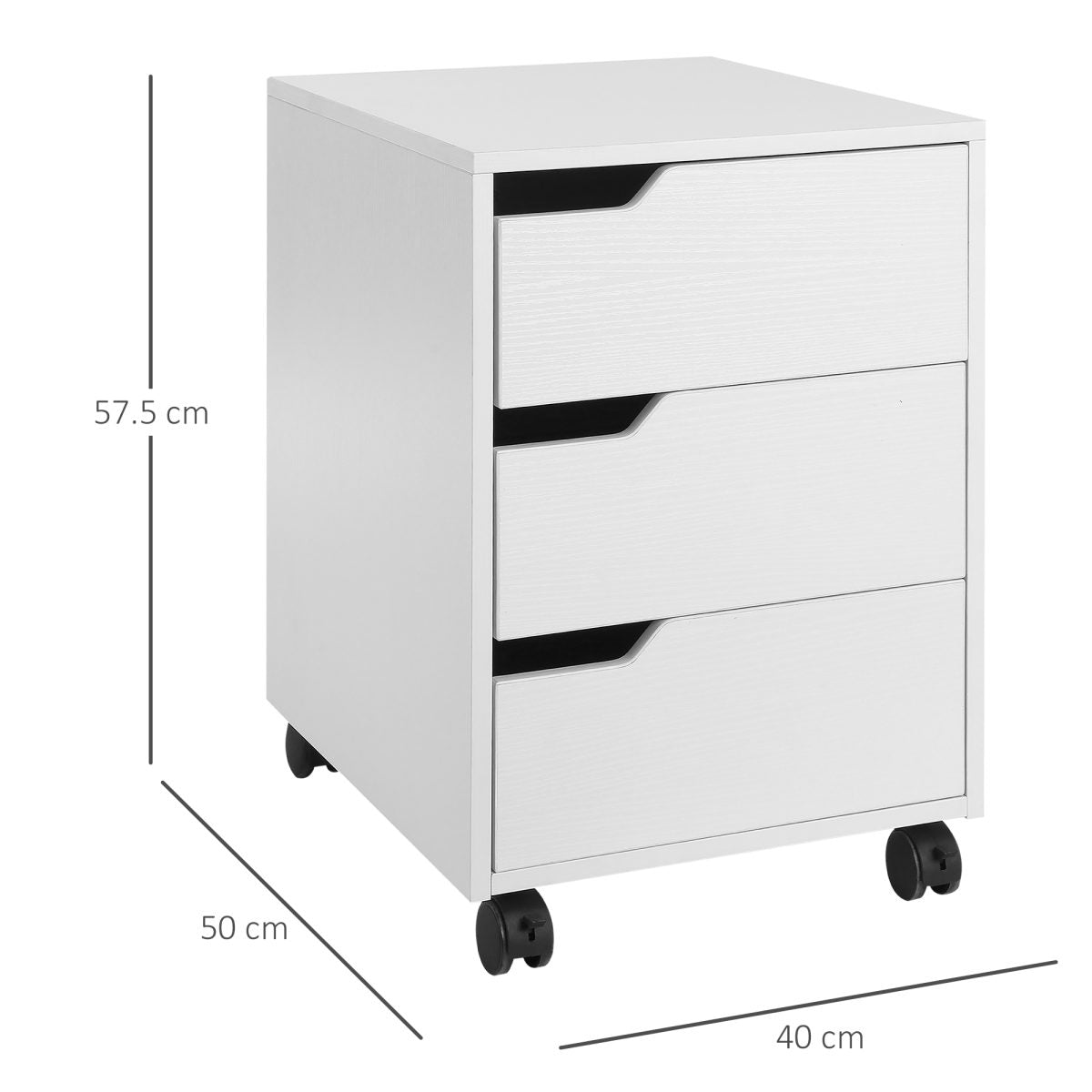 3 Drawer Mobile File Cabinet, Vertical Filing Cabinet With Wheels For Home Office, White