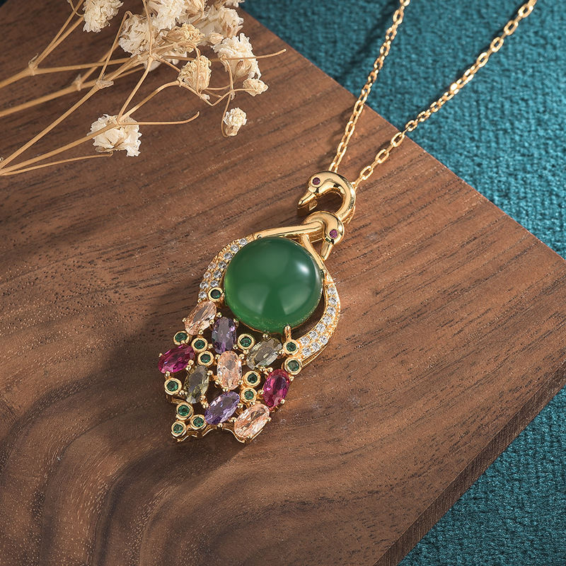 Accessories Inlaid Natural Chalcedony Tourmaline Swan Clavicle Necklace