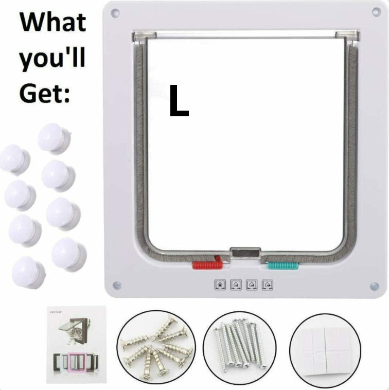 Pet Door Locking Small Medium Large Dog Cat Flap Magnetic White Frame 4 Way--21x20x6