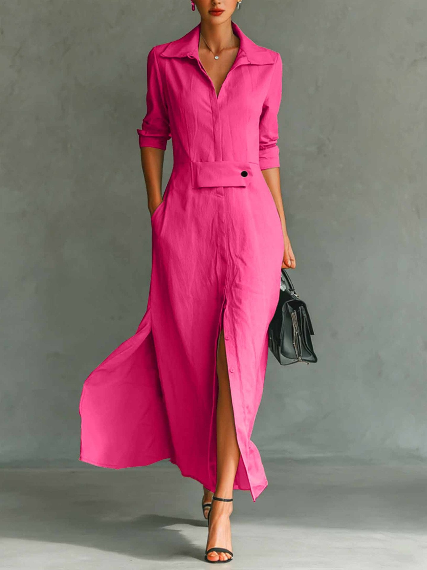 Best-selling Casual And Elegant Slit-front Shirt Dress