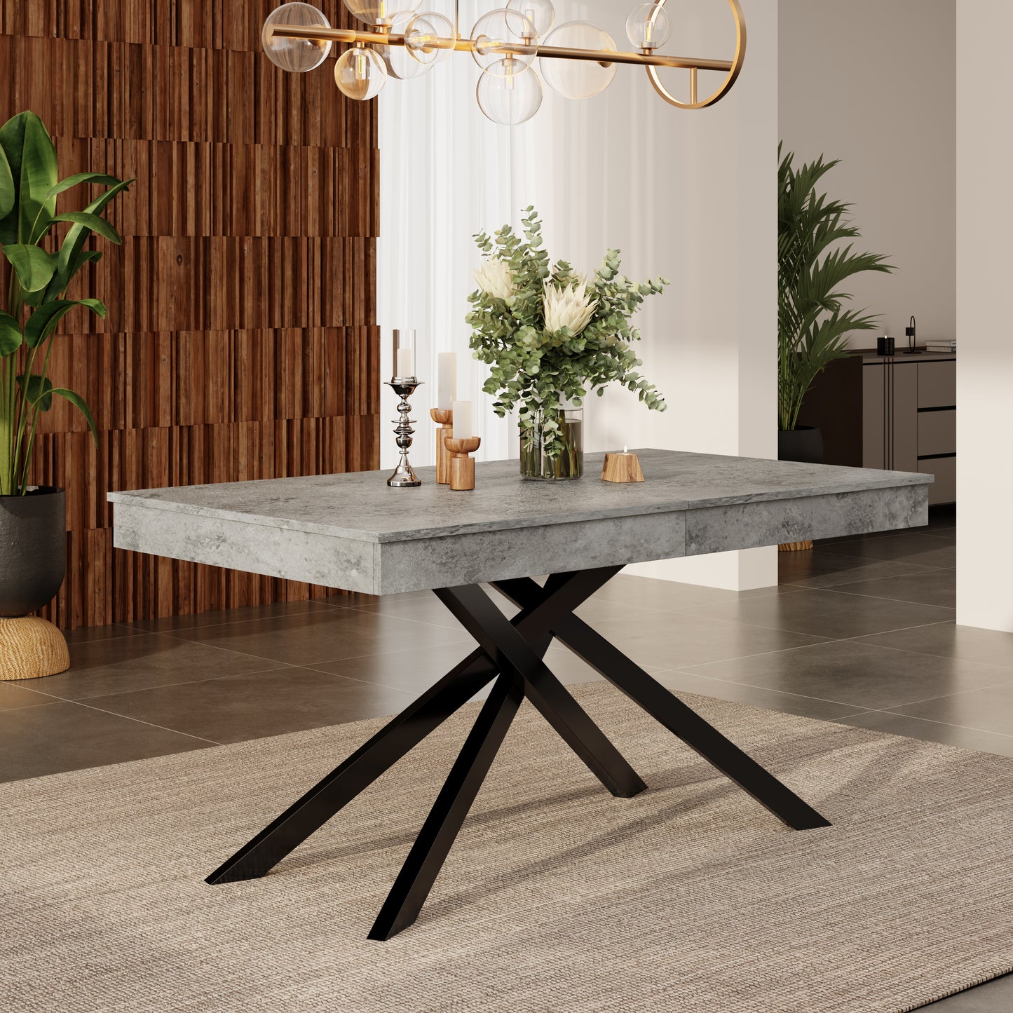 Extendable Dining Table, 140 180x80 Cm, Suitable For 6-8 People, Right Shape, Thickened Table Top, Metal Legs, Simple Style, Table For Dining Room, Kitchen, Living Room, Grey