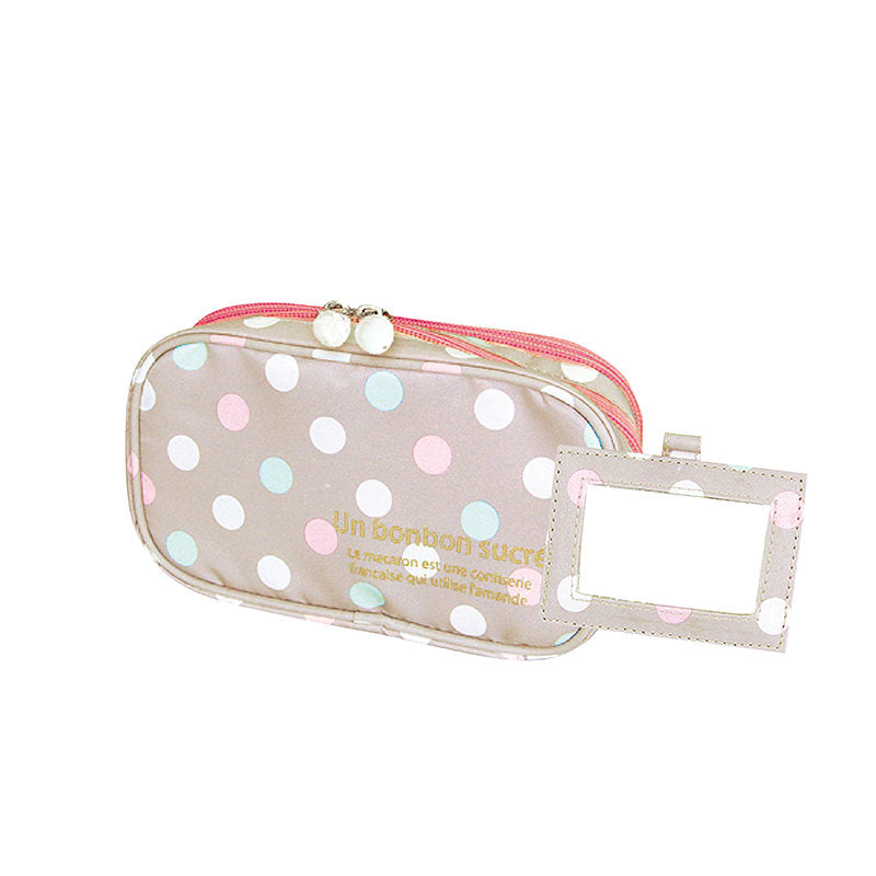 2 Layer Makeup Bag W Mirror Travel Cosmetic Bag Organizer Brush Slots Portable  Beige