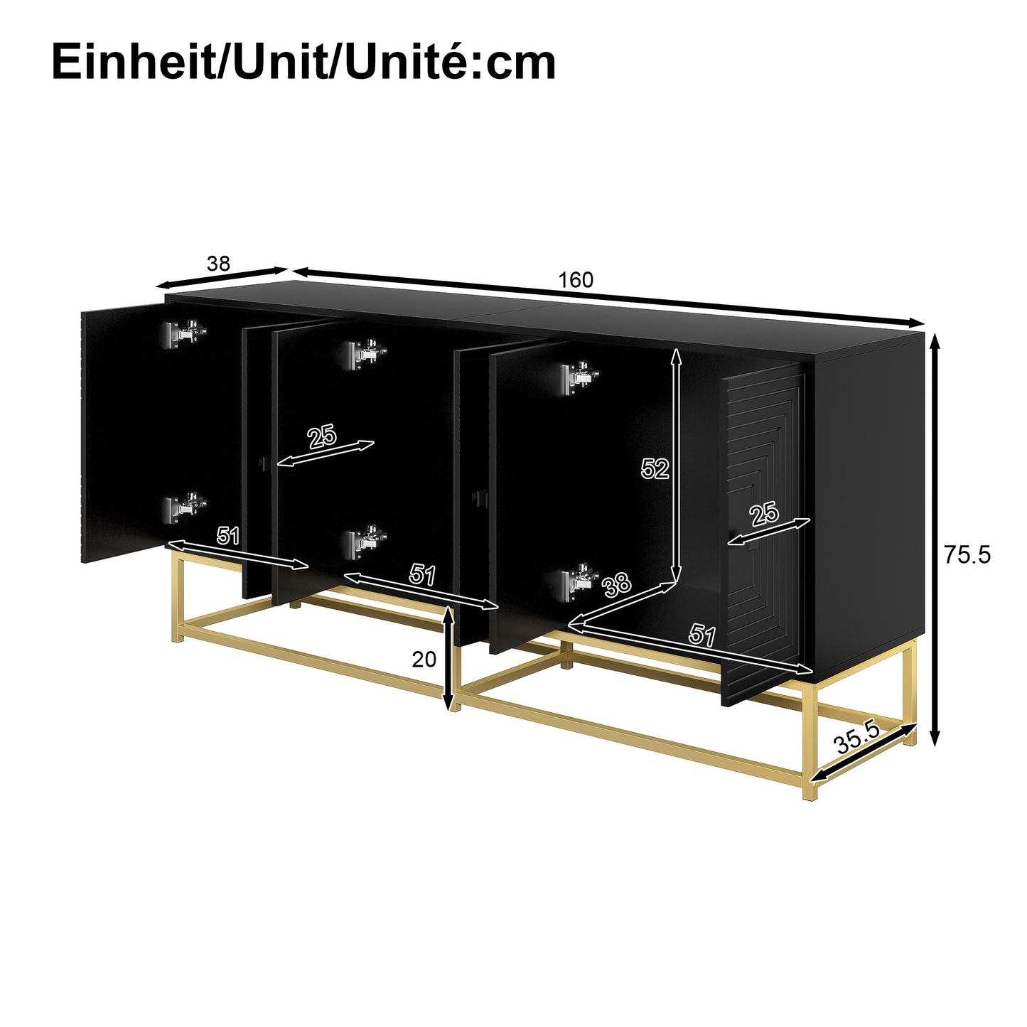 Modern Black Storage Cabinet With 3 Double Doors, Large Storage Space And Matt Surface   Stylish Sideboard Cabinet For Living Room, Dining Room & Office, Practical Organization In Everyday Life