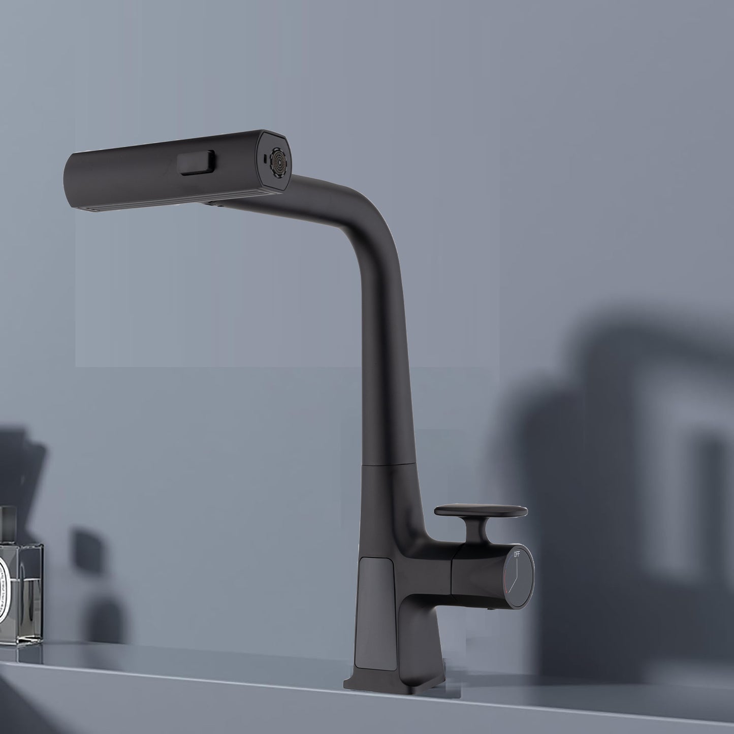 Matte Black Waterfall Kitchen Faucet With Temperature Display, Single Handle Kitchen Faucet With Pull Down Sprayer, Modern Kitchen Sink Faucet, Three Water Outlet Modes