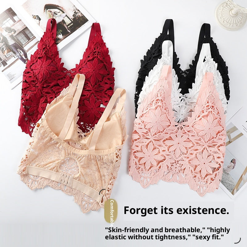 Lace Slim Fit Hollow-out Beauty Back Tube Top Anti-slip Bra