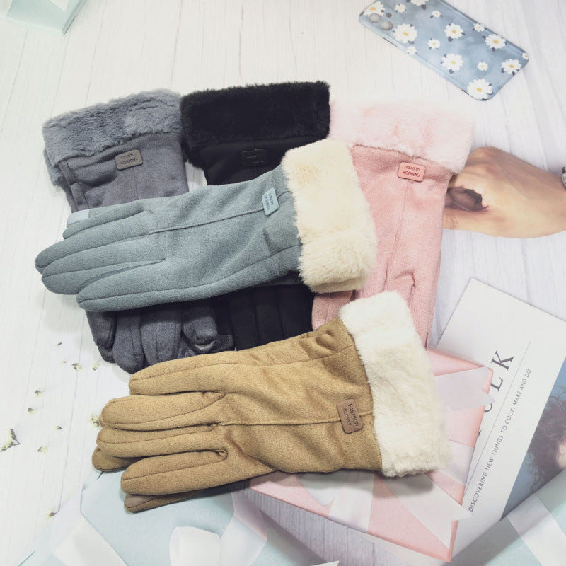 Women's Suede Thermal Gloves Korean Style Windproof
