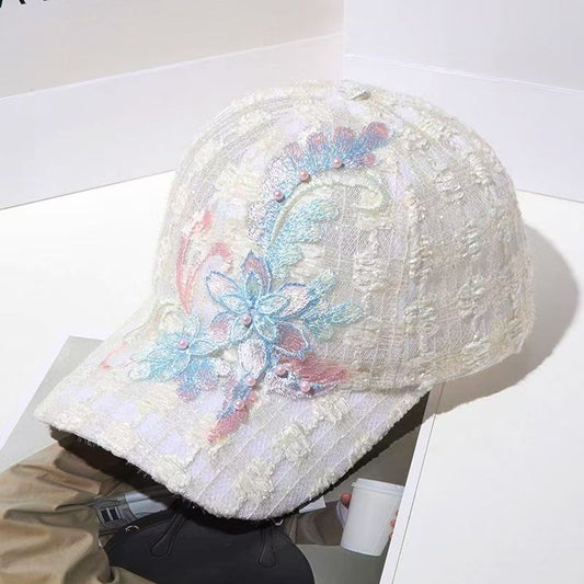 Summer Women's Lightweight Embroidered Flower Lace Beanie - Korean Style Trendy Style, Breathable, Sun-proof Baseball Cap, Sun Hat