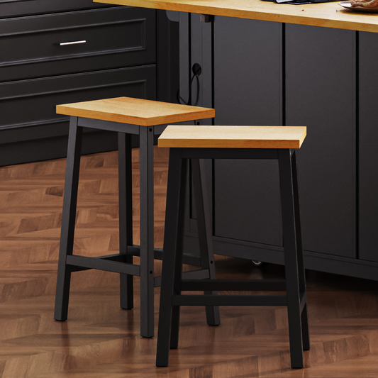 K&K Solid Wood Bar Stools  Not Cheap Iron , 25.6  Tall Set Of 2 Bar Chairs, Kitchen Counter Stools With Footrests, Farmhouse Stools For Dining Room, Kitchen, Counter, Black