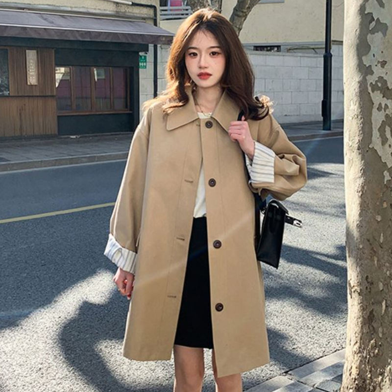 New Fallwinter Casual Draped Khaki Korean-style Trench Coat For Women