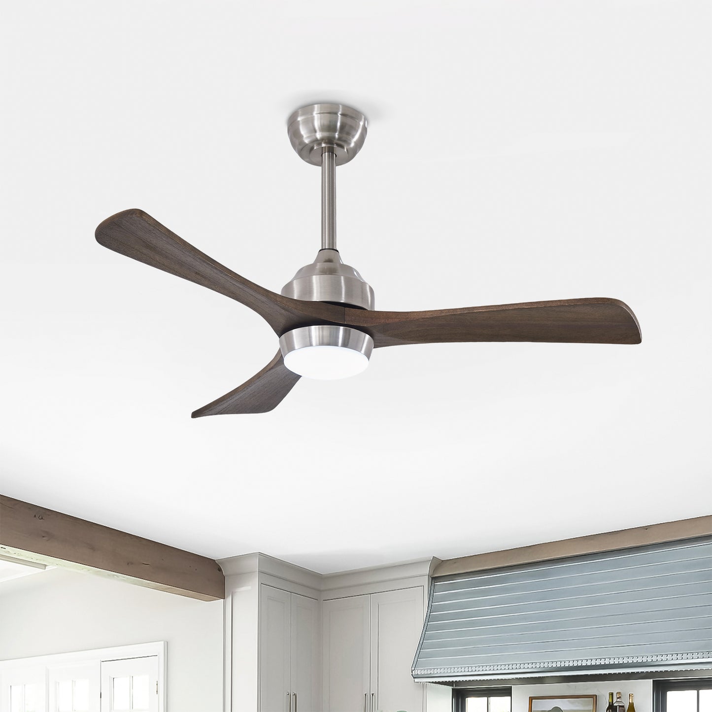 42  Solid Wood Blades Ceiling Fan With Lights Remote Control,Quiet DC Motor 3 Blade Ceiling Fans 6 Speed Levels,Reversible Ceiling Fan, For Patio Living Room, Bedroom, Office,Indoor. Stain Nickel