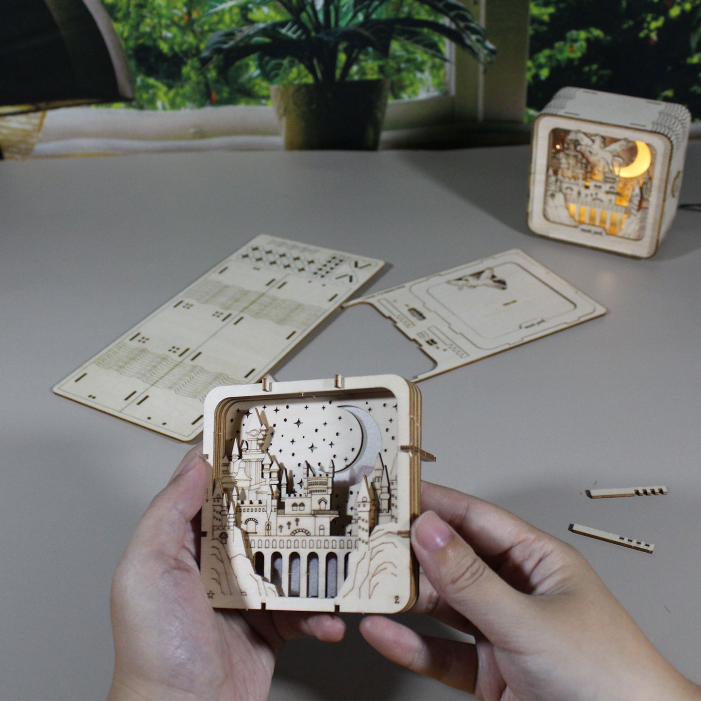 Sales Are Prohibited On The TEMU And SHEIN -MUSIC PARK 3D Wooden Puzzles Pegasus Castle Model Kits Night Lights Desk Decorations Birthday Christmas Gifts For Women