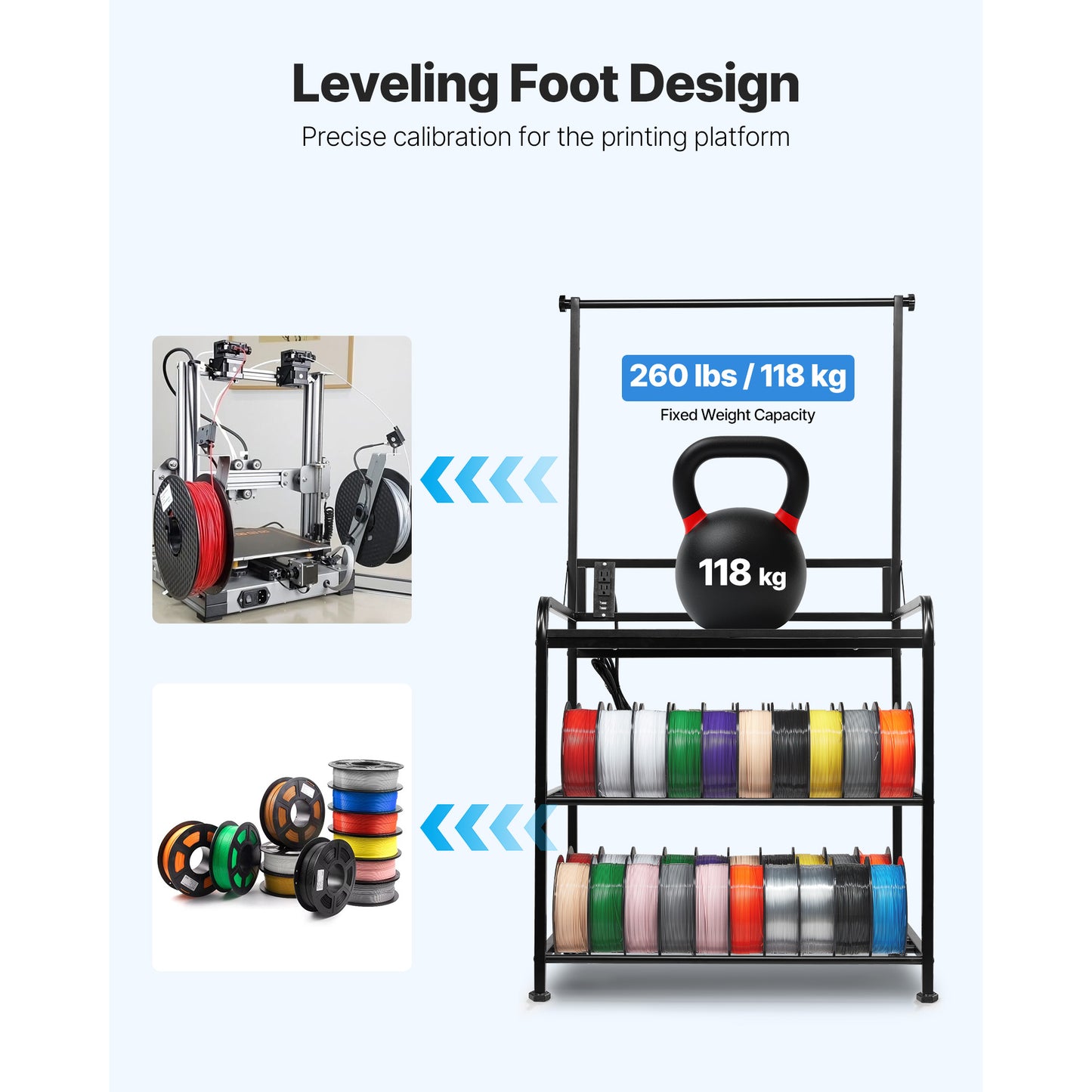 3D Printer Filament Storage Rack, 3-Tier 3D Printer Stand With Filament Storage, Spools Holder Racks Cart With Wheels, Filaments Organzied For 3D Printing Station, Office, Workshop Shelf Only