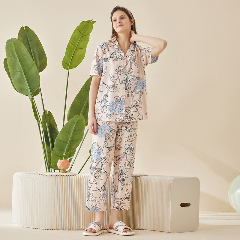 Modal Cotton Active Printed Pajamas Women's Long Velvet Suit
