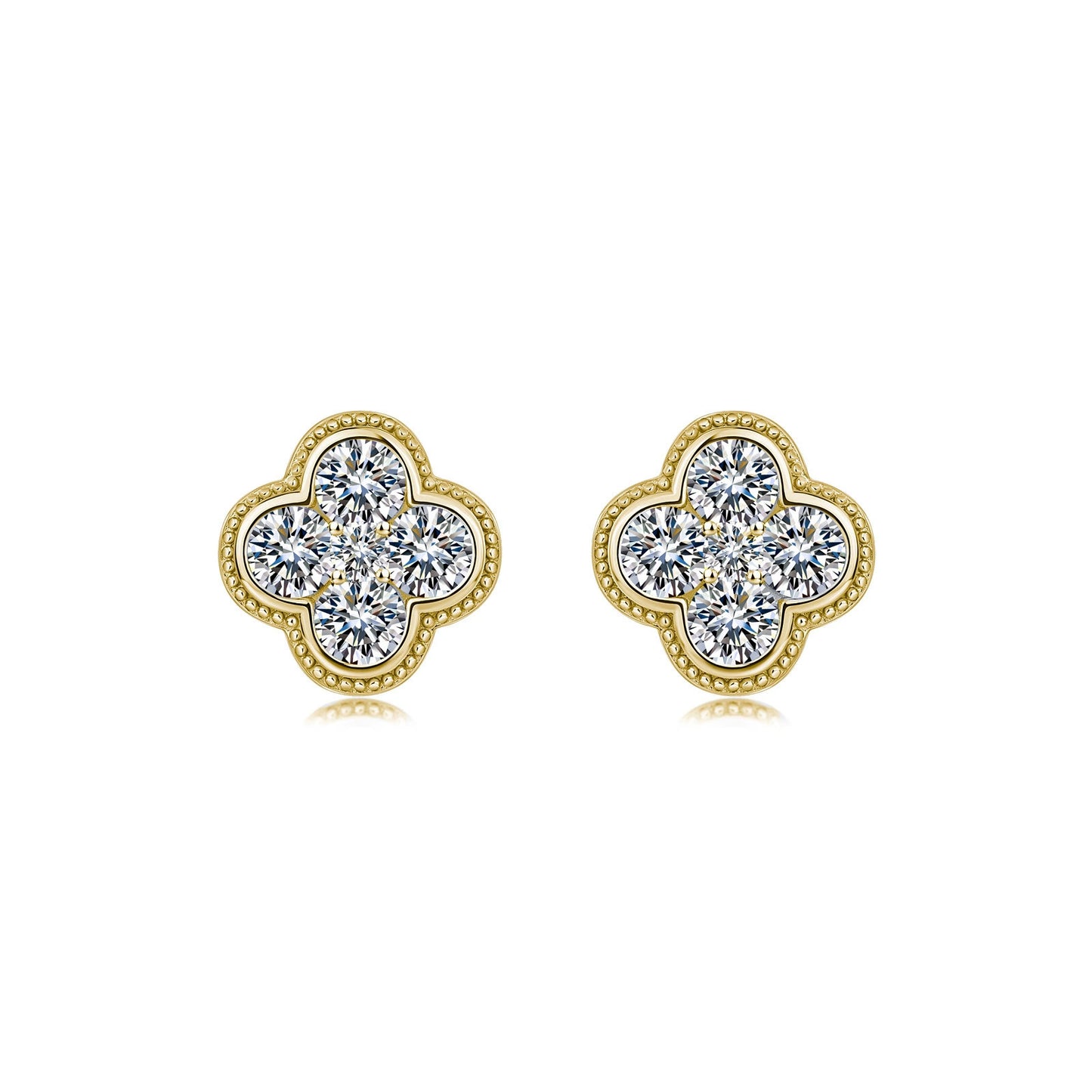 S925 Sterling Silver Clover Stud Earrings, 4mm D-VVS1 Moissanite 5-Stone Cluster, Platinum Plated 3.4g Elegant Women's Gift Box