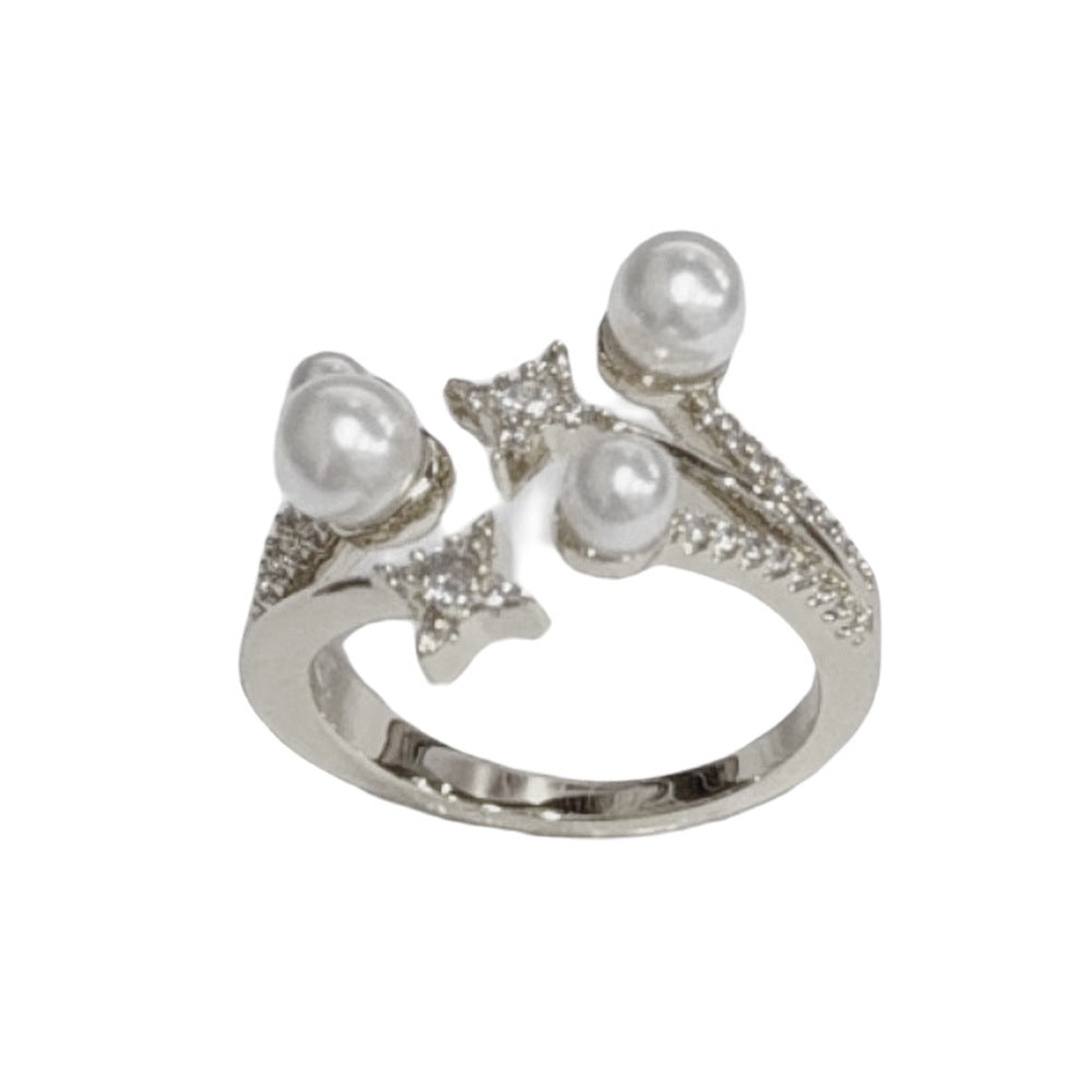 Niche Fashion Zircon Star And Pearl Ring