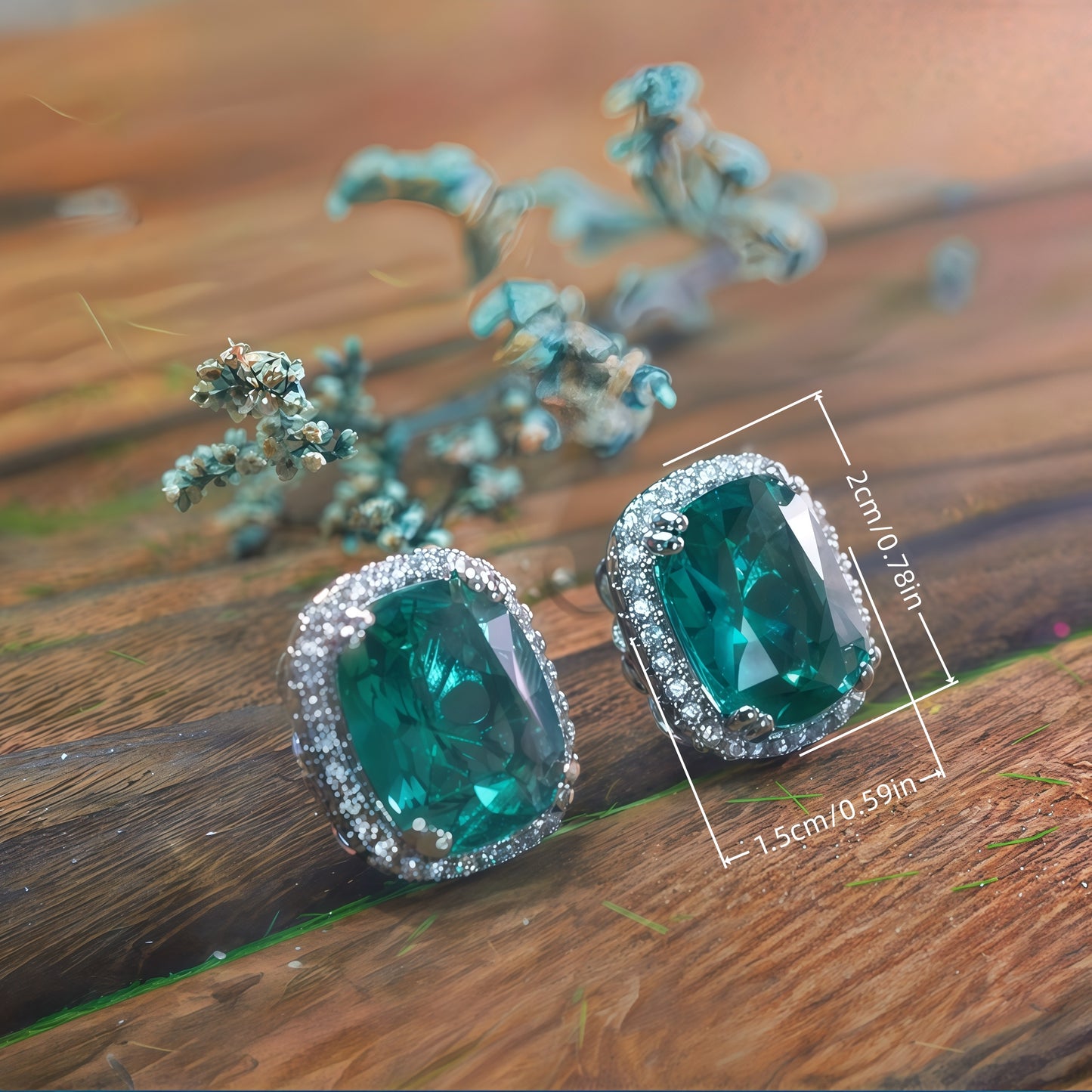 Cushion Shape Emerald Green CZ Single Halo Stud Earrings For Women, Copper Silver Plated White Crystal Vintage Bridal Wedding Daily Statement Jewelry Gift