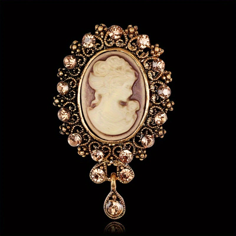 Retro Beauty Head Series Crystal Tassel Brooch