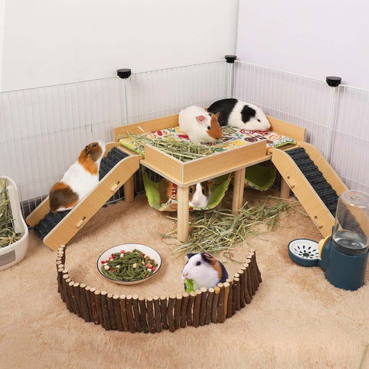 Wooden Guinea Pig Double Hammock Nest With Removable Design And Ladder For Pet Cages