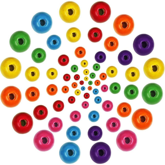 530 Wooden Beads, Assorted Colors,Wooden Beads For Stringing, Natural Wood Beads For Crafts,Wooden Balls With Holes, Multicolored Wooden Craft Beads For DIY Jewelry, Bracelets, Necklaces, And Crafts