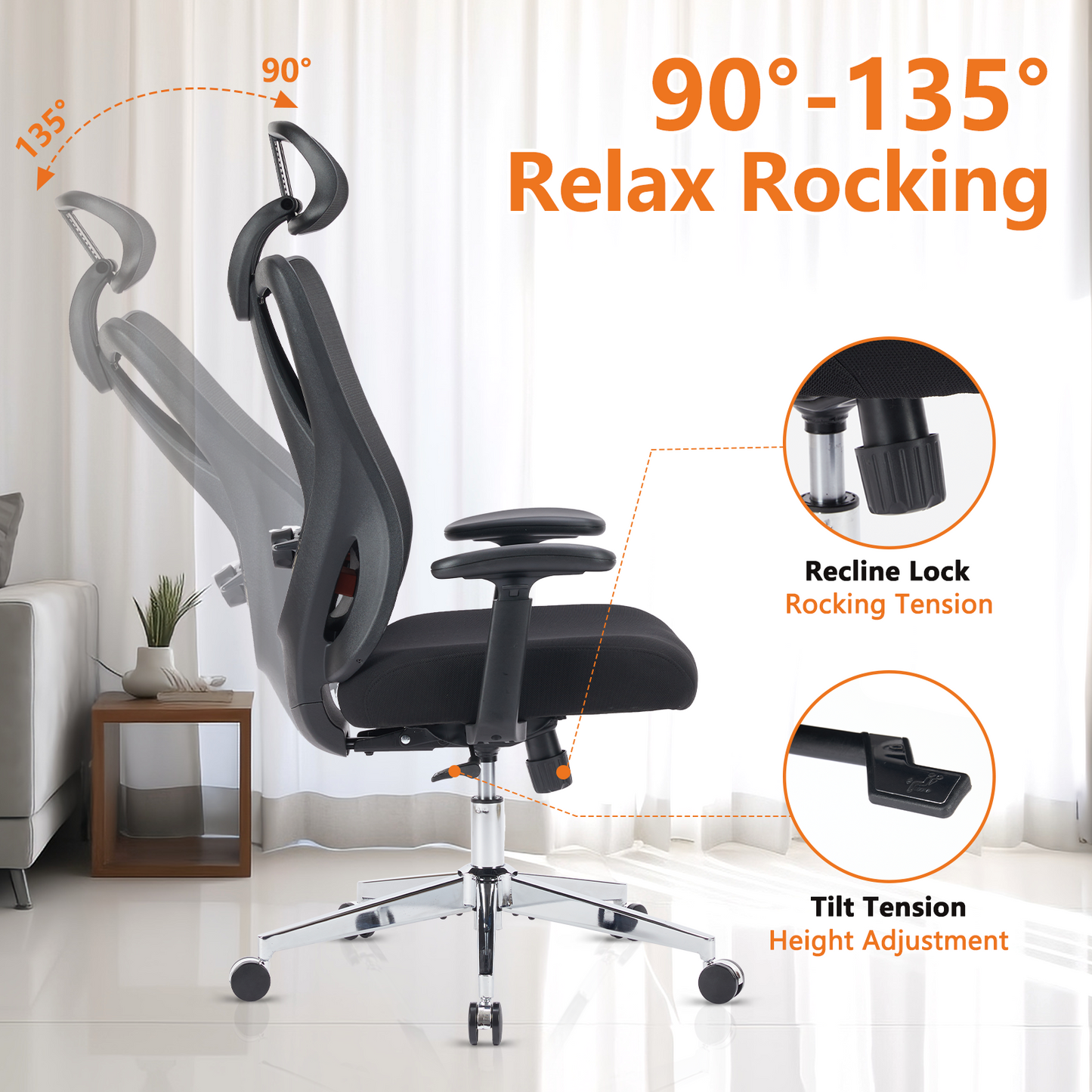 High Back Desk Chair With Adjustable Lumbar Support & Headrest,Comfortable Mesh Computer Chair With Soft Flip Up Arms, Adjustable Height And 120 Tilt