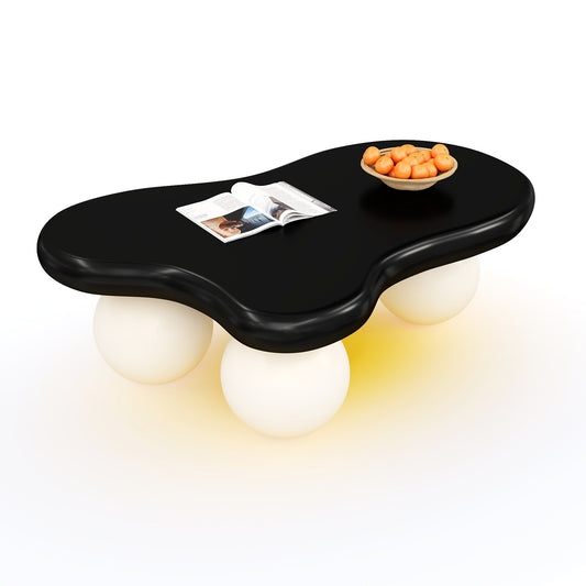 Cloud Style Coffee Table With LED Lighting  16 Colors Selectable, Coffee Table, Cloud Shape Design, Round Leg Design, Stylish Highlight For Modern Living Room And Childrens Room