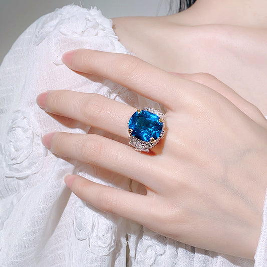 2026 New Arrival Rectangular Cut Ring For Women, Sapphire Tone & Paraiba Tone Simulated Zirconia Finger Jewelry, Premium Fashion Single Piece Accessory